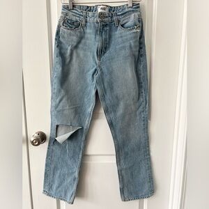 PAIGE Distressed Straight High Rise Jeans | Medium Wash | Size 27